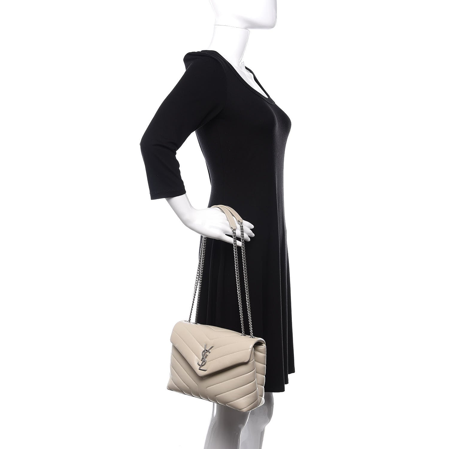 Saint Laurent Calfskin Y Quilted Monogram Small Loulou Chain Satchel Ivory 2 of 11