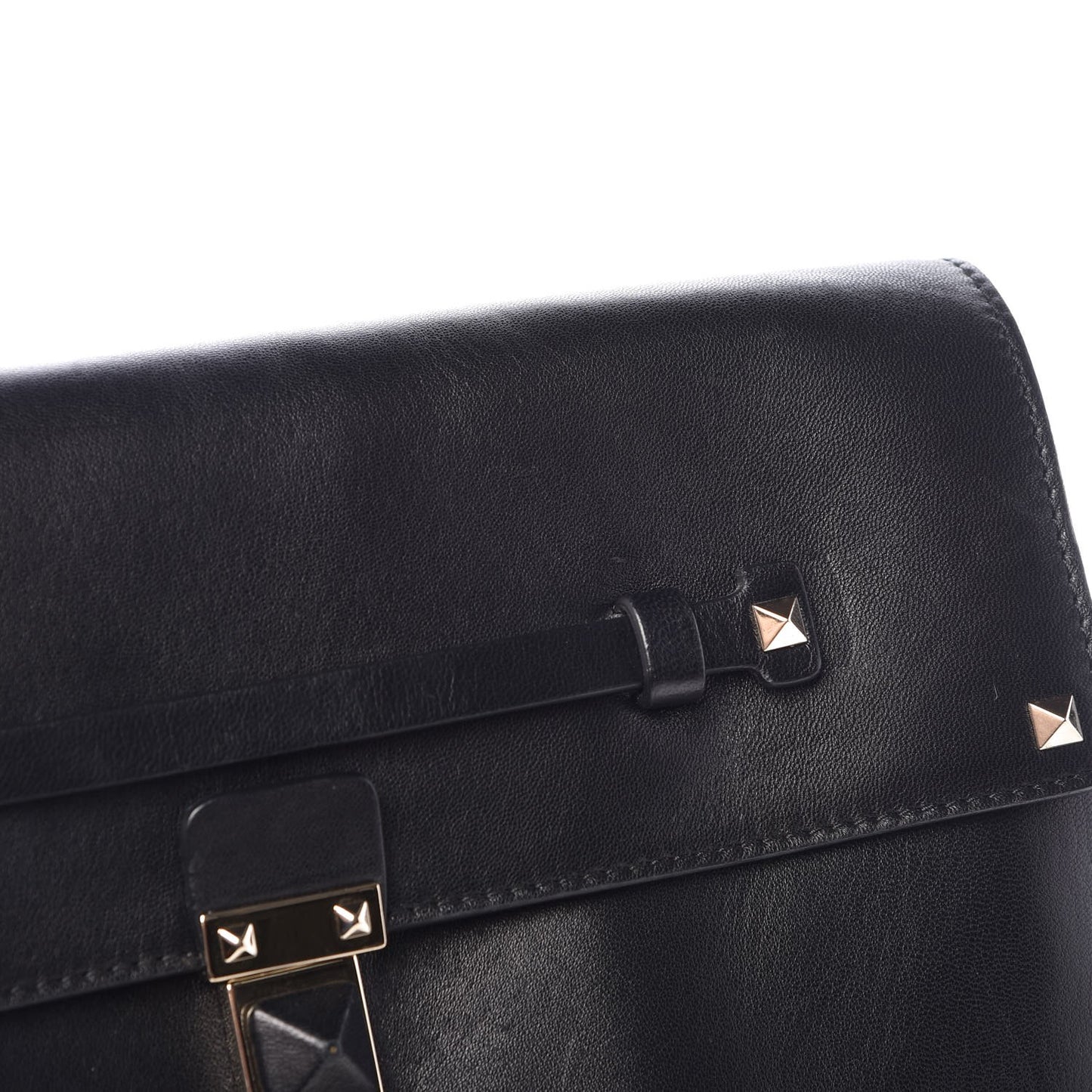 Vitello Rockstud Flap Clutch Bag Black
