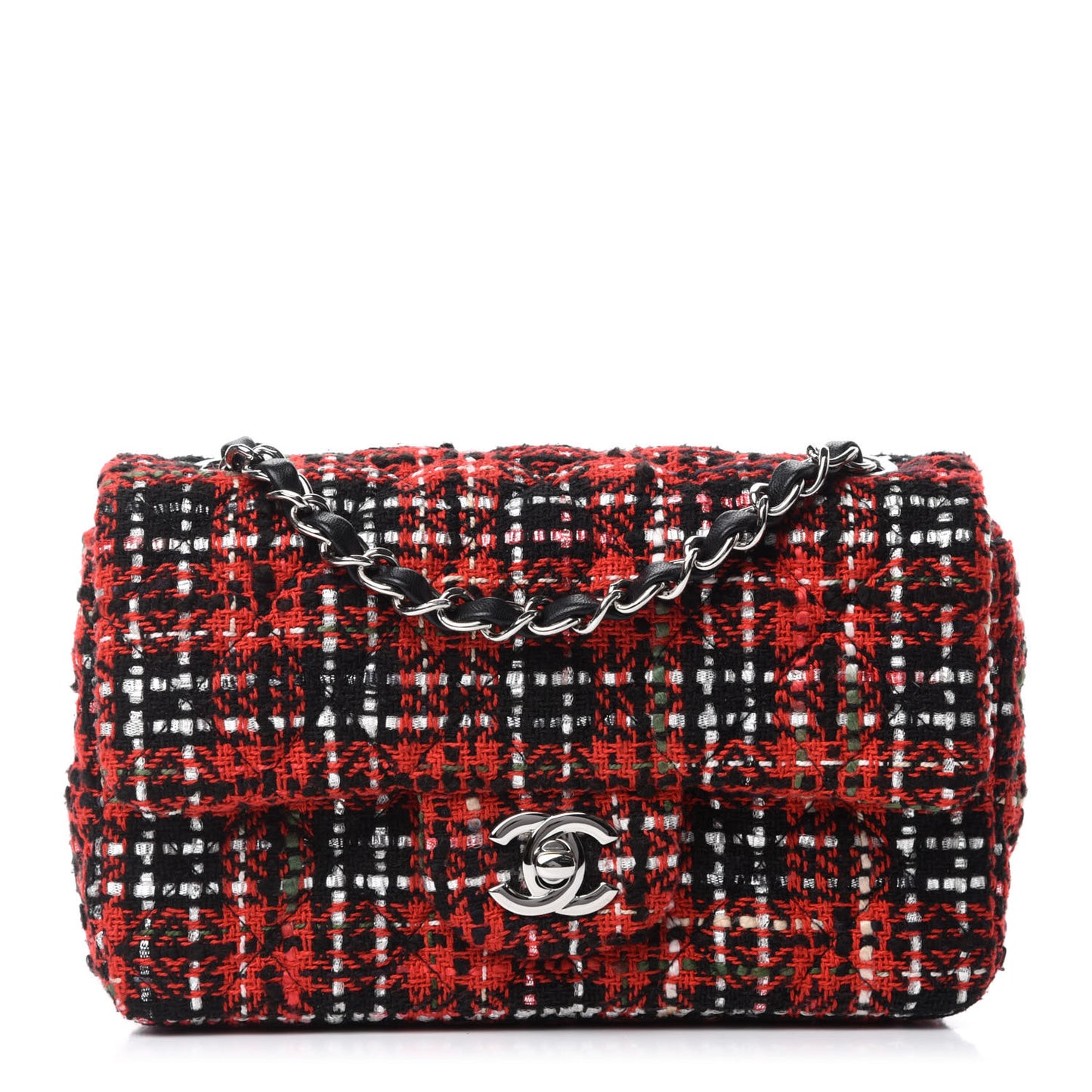 Tweed Quilted Mini Rectangular Flap Red Navy