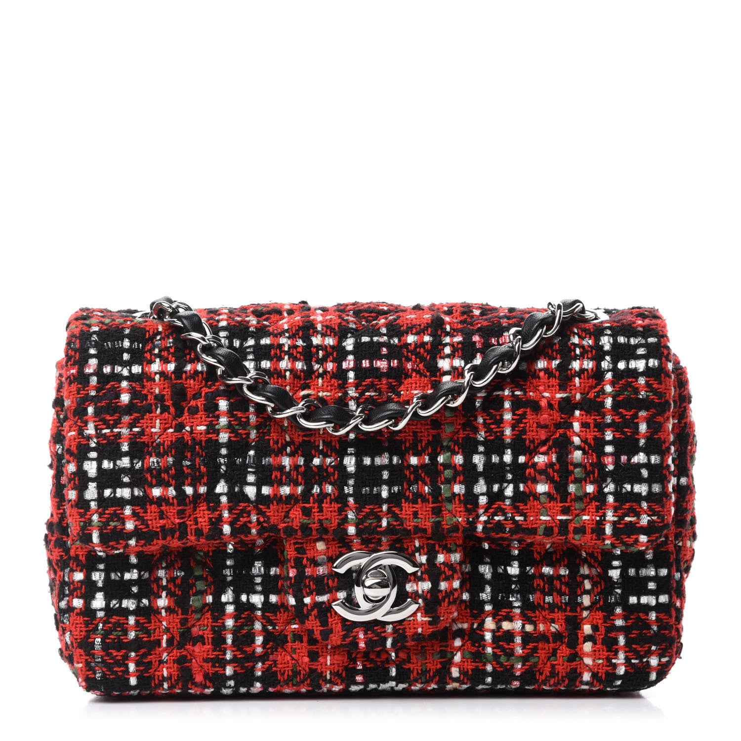 Chanel Tweed Quilted Mini Rectangular Flap Red Navy 1 of 11