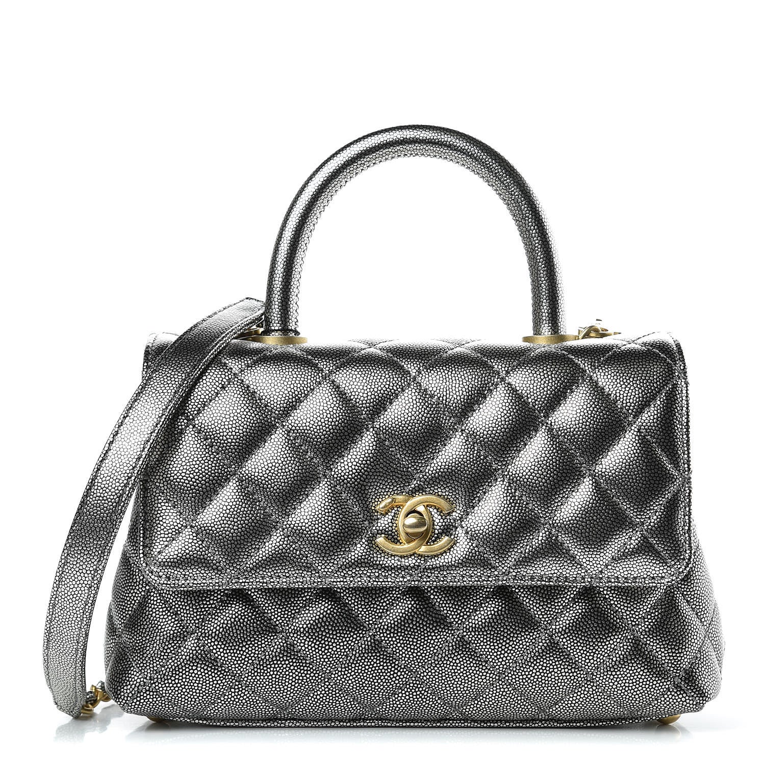Chanel Metallic Caviar Quilted Mini Coco Handle Flap Silver 1 of 10