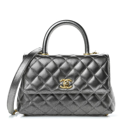 Chanel Metallic Caviar Quilted Mini Coco Handle Flap Silver 1 of 10