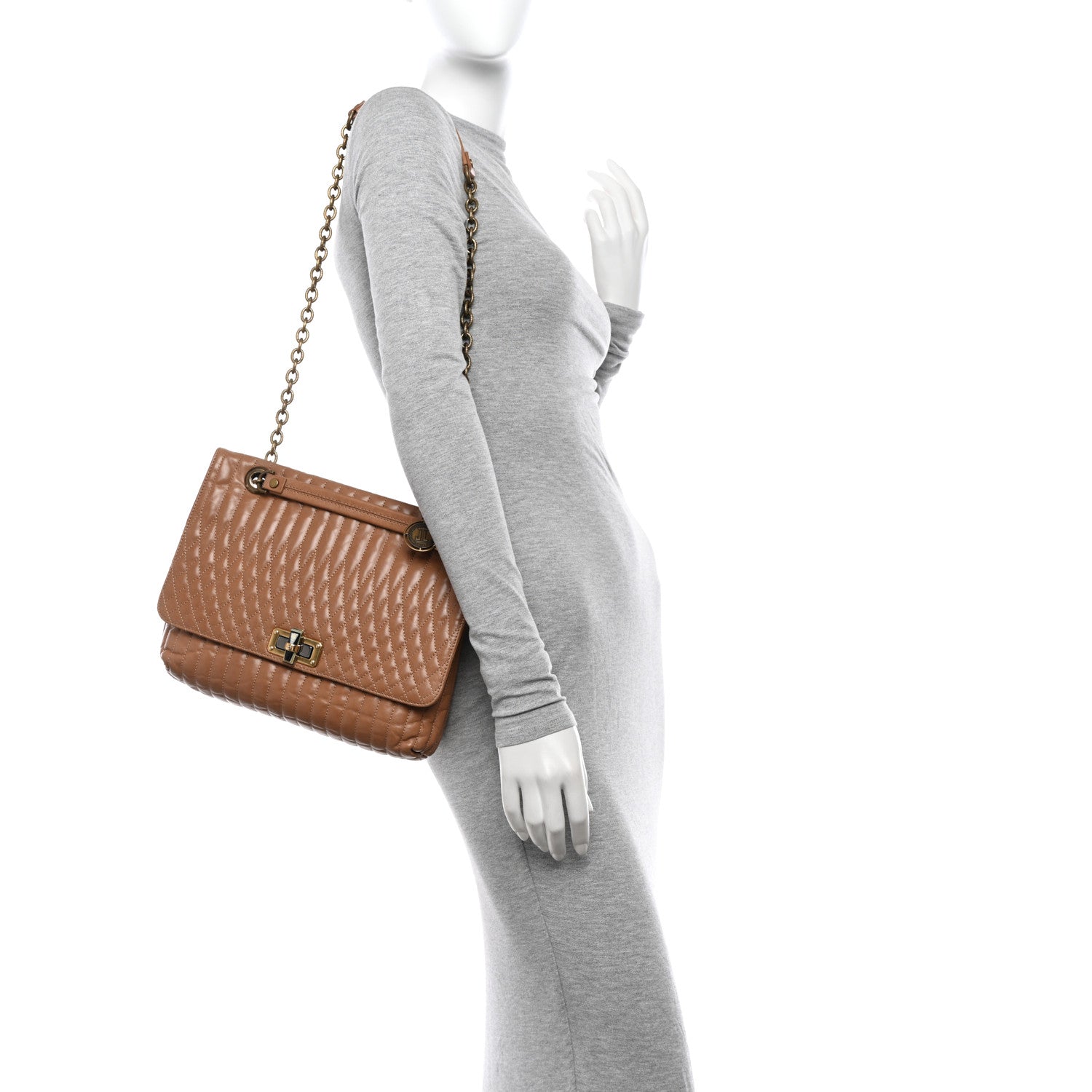 Lanvin Calfskin Matelasse Medium Happy Shoulder Bag Cognac 2 of 16