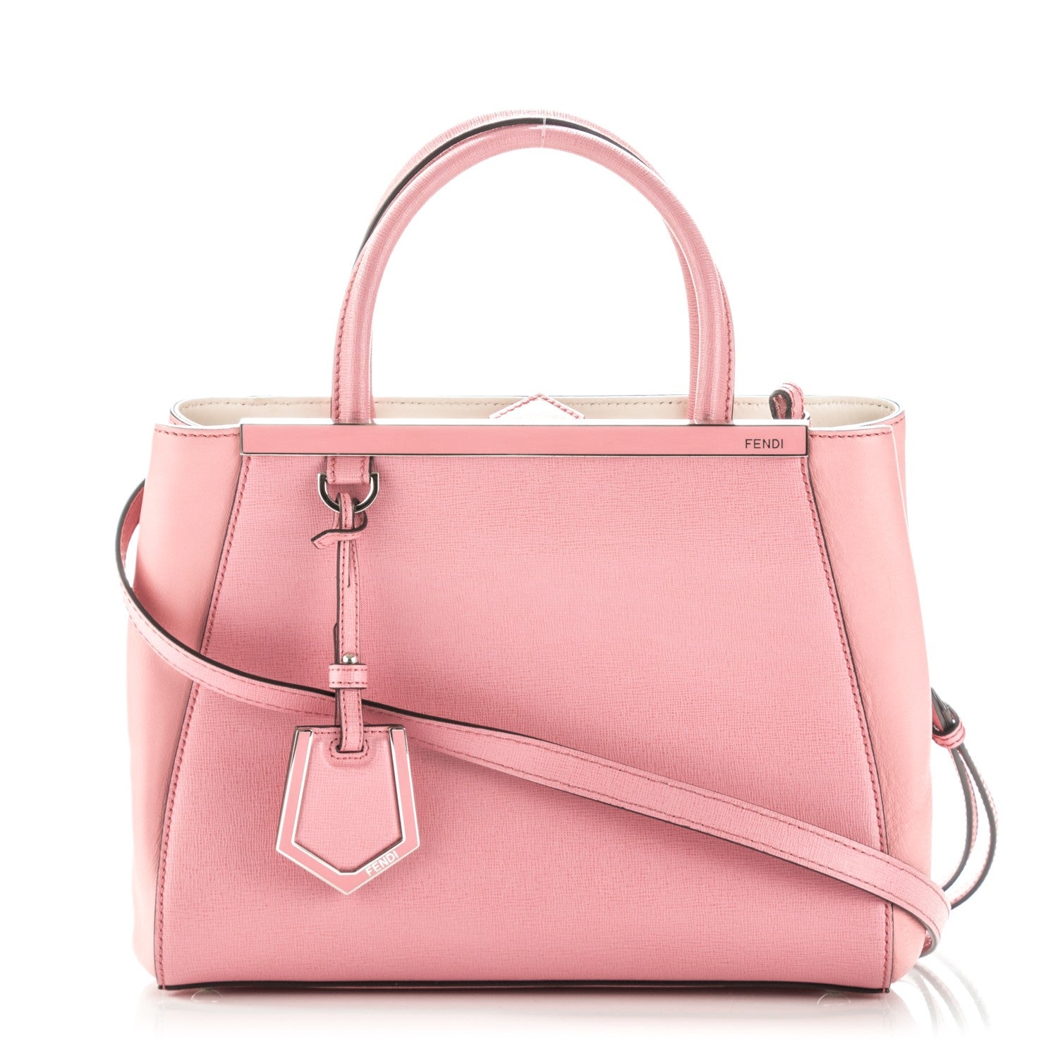 Fendi Vitello Elite Flamingo Mink Monster Charm Petite 2Jours Tote Pink Multicolor 1 of 7