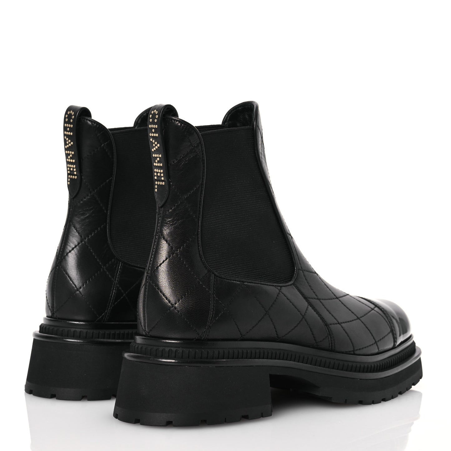 Calfskin Patent Cap Toe Quilted Short Boots 40 Black
