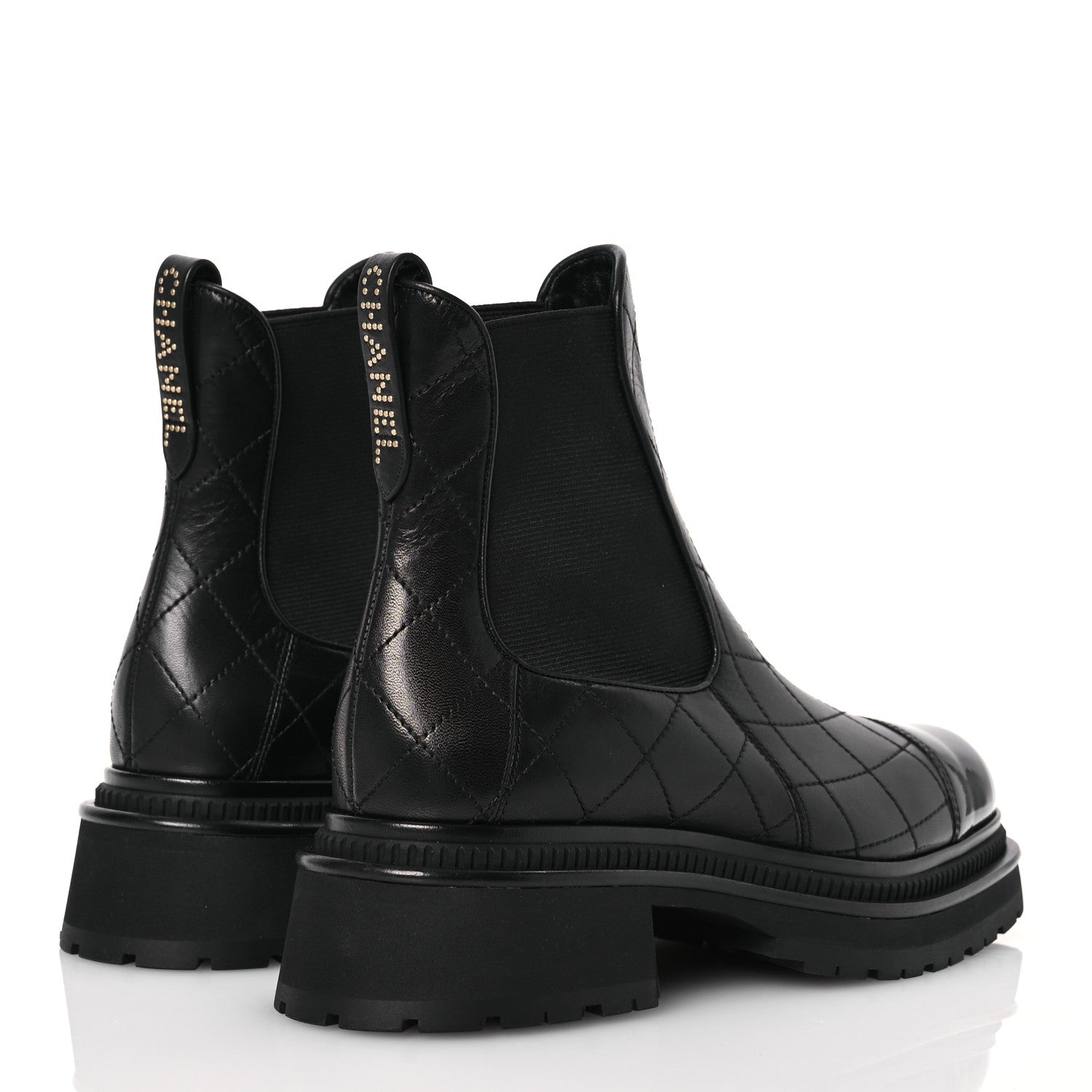 Chanel Calfskin Patent Cap Toe Quilted Short Boots 40 Black 4 of 9