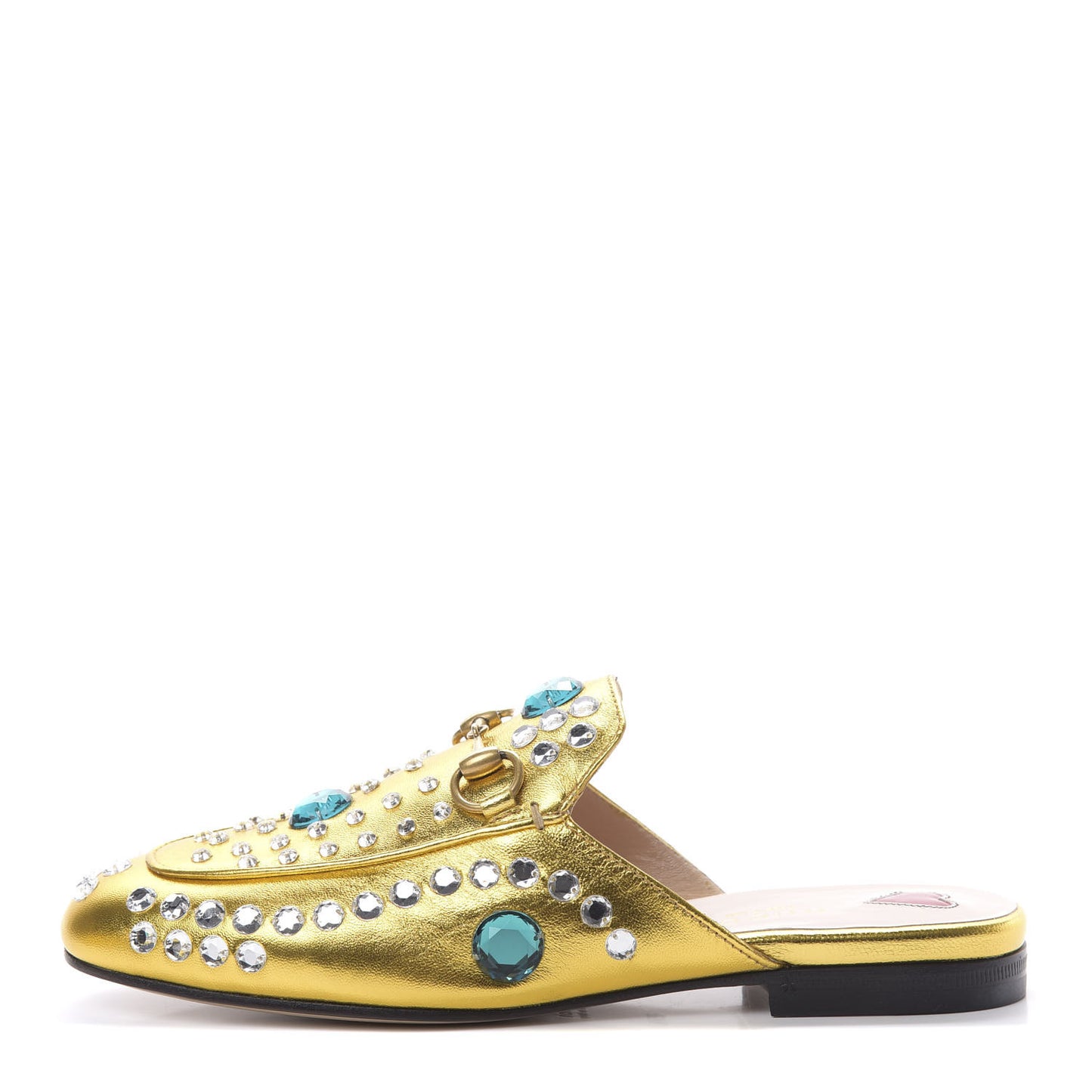 Metallic Nappa Crystal Womens Princetown Slippers 35.5 Gold