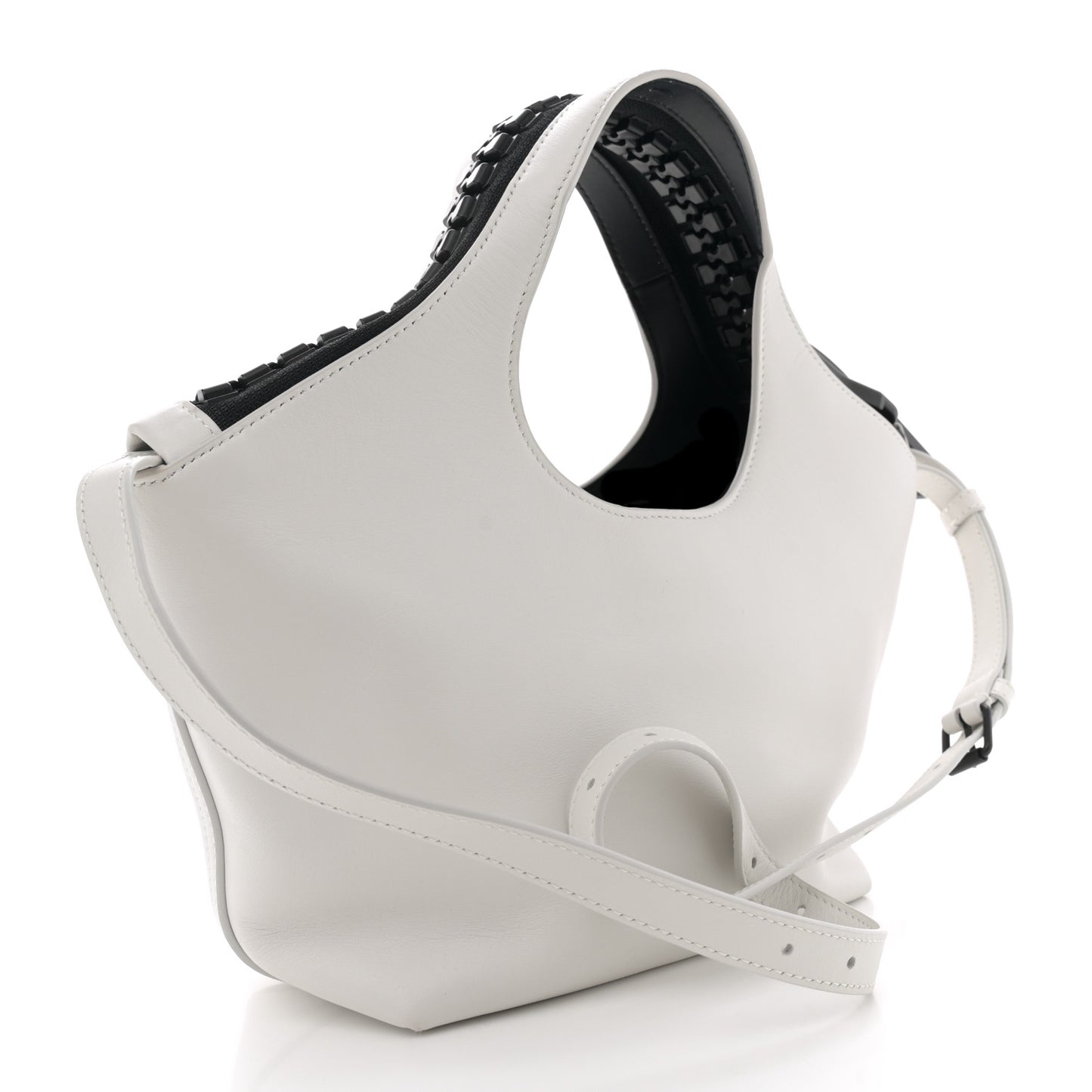 Shiny Calfskin Megazip Tote White