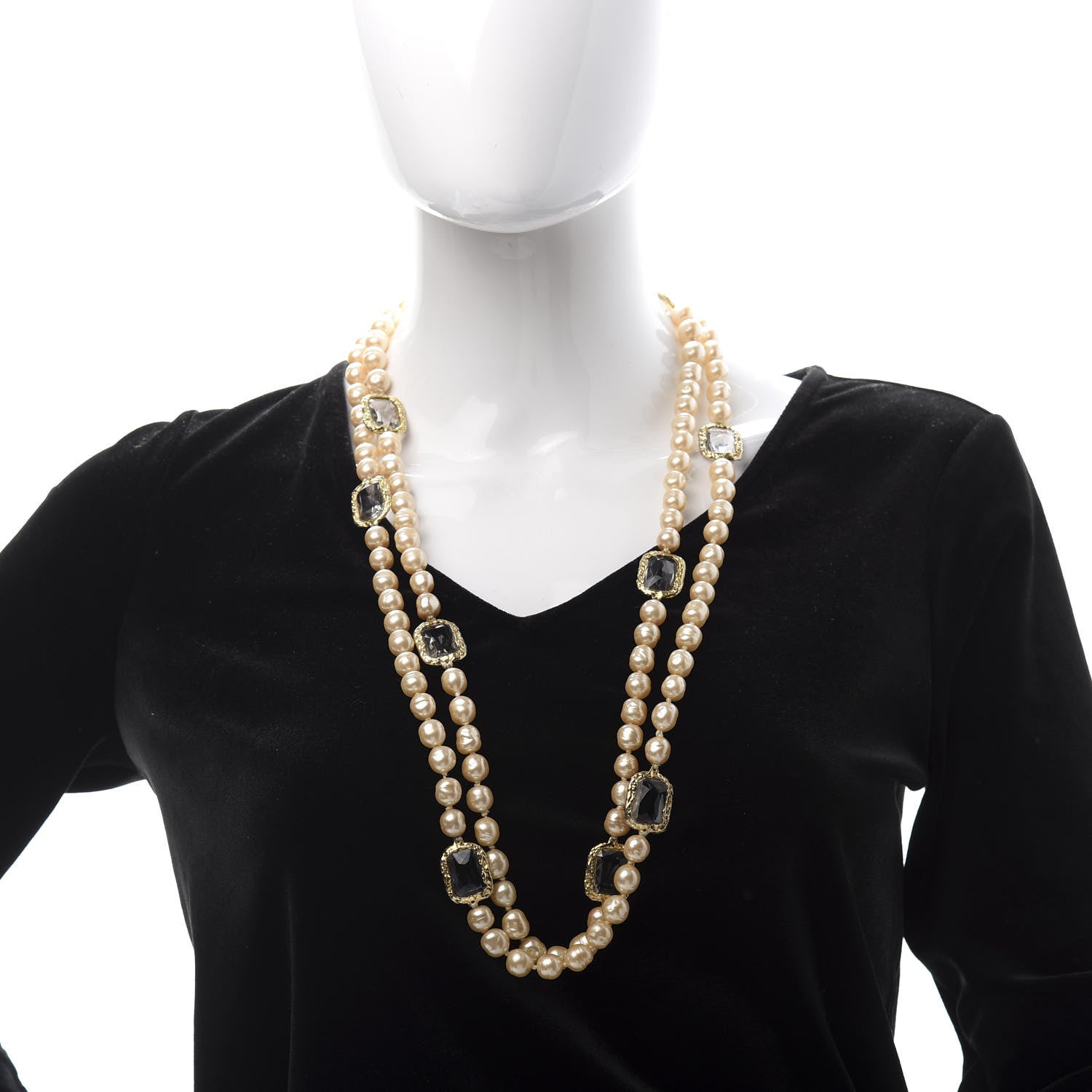Chanel Pearl Swarovski Crystal Chicklet Sautoir Necklace Gold 2 of 9