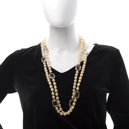 Chanel Pearl Swarovski Crystal Chicklet Sautoir Necklace Gold 2 of 9