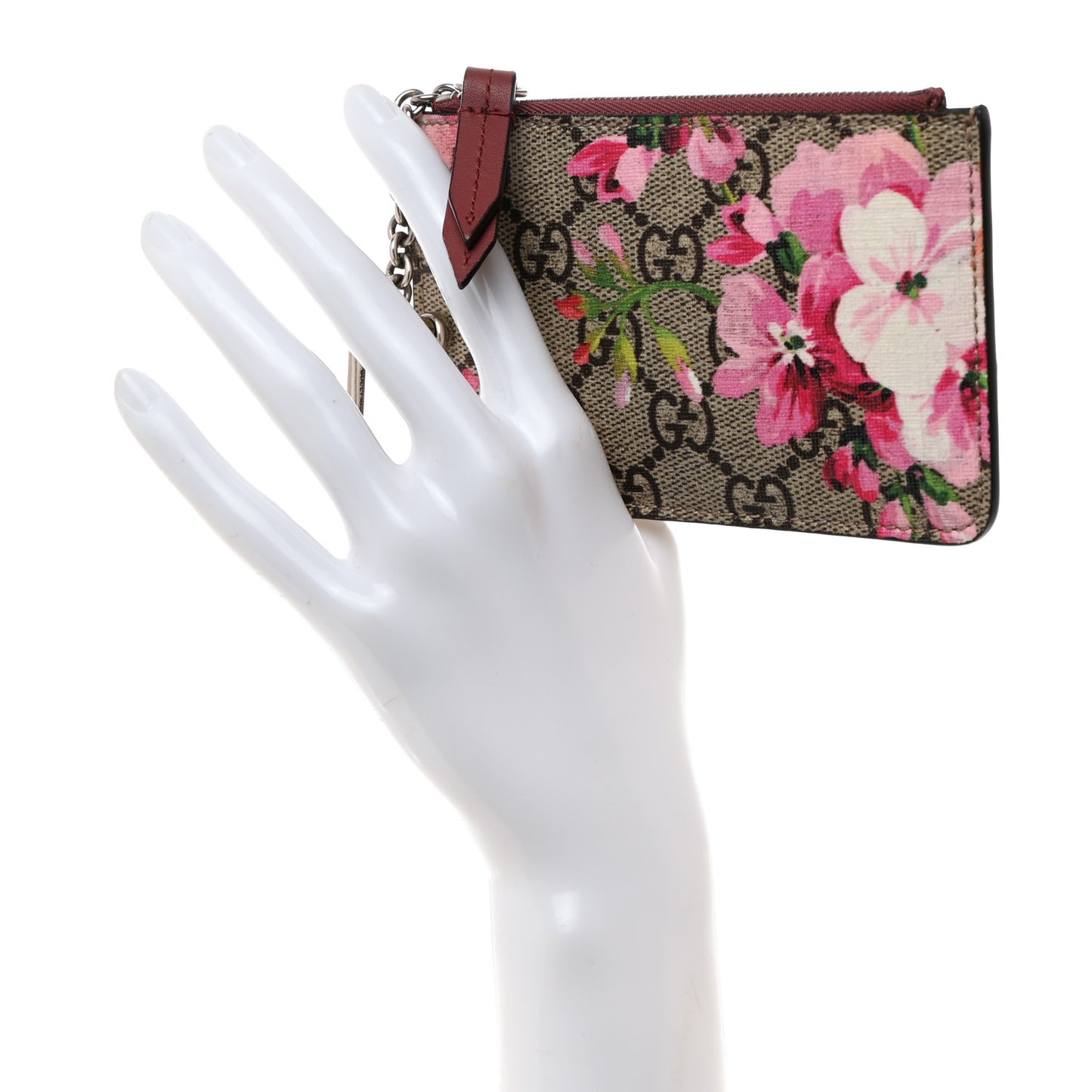 GG Supreme Monogram Blooms Key Ring Coin Case Beige Multicolor Dry Rose