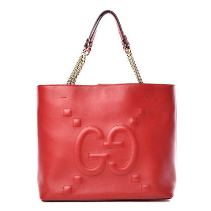 Gucci Apollo Calfskin GG Dadini Embroidered Chain Shoulder Tote Hibiscus Red 1 of 10