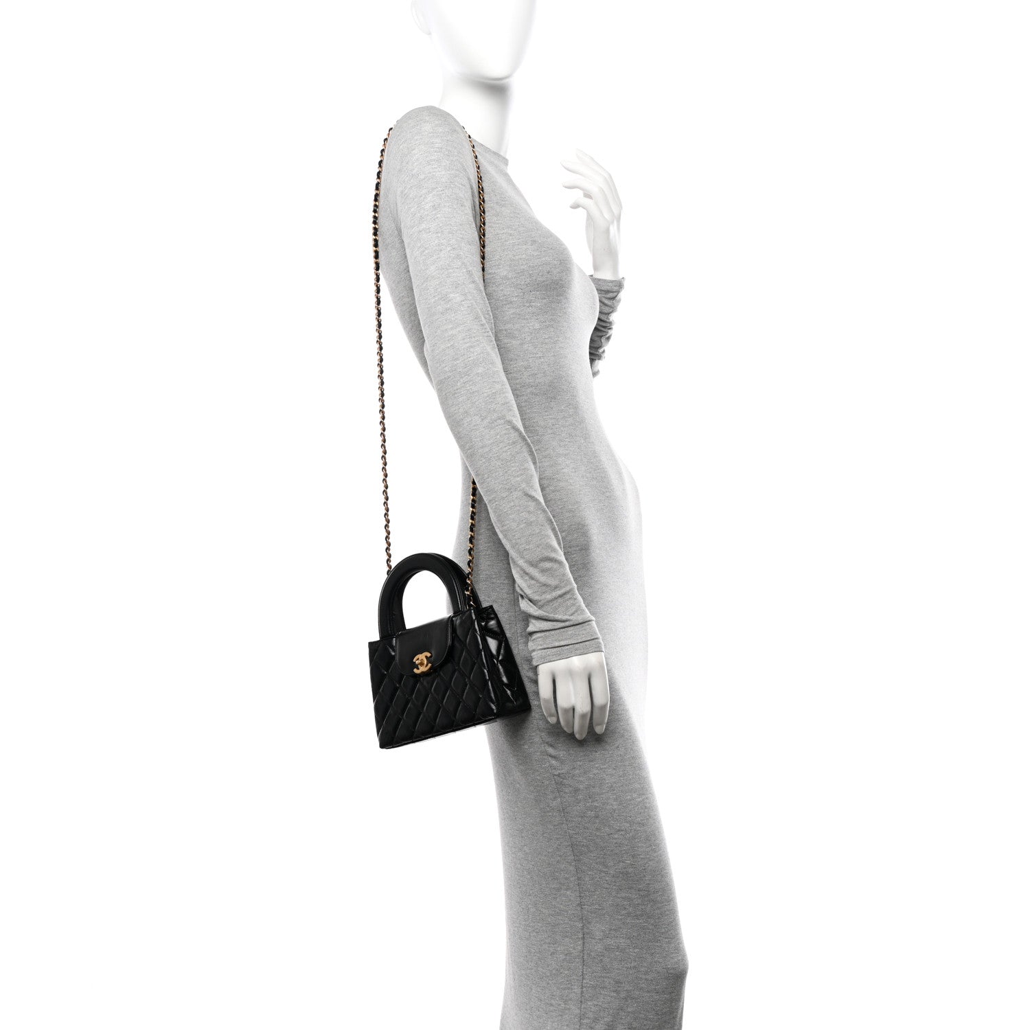 Chanel Shiny Aged Calfskin Quilted Nano Kelly Shopper Black 2 of 11