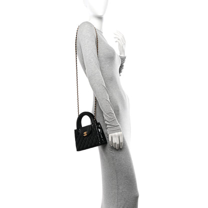 Chanel Shiny Aged Calfskin Quilted Nano Kelly Shopper Black 2 of 11