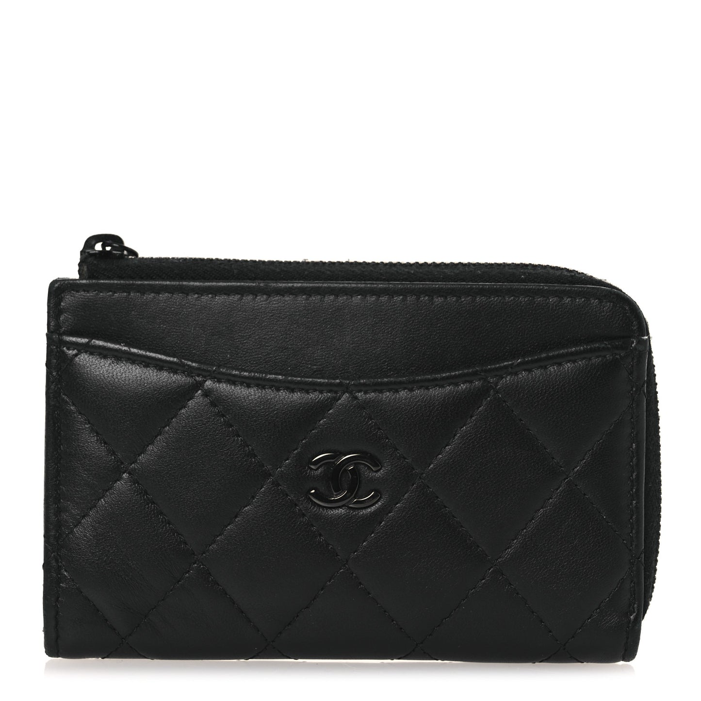 Lambskin Quilted Zip Card Holder So Black