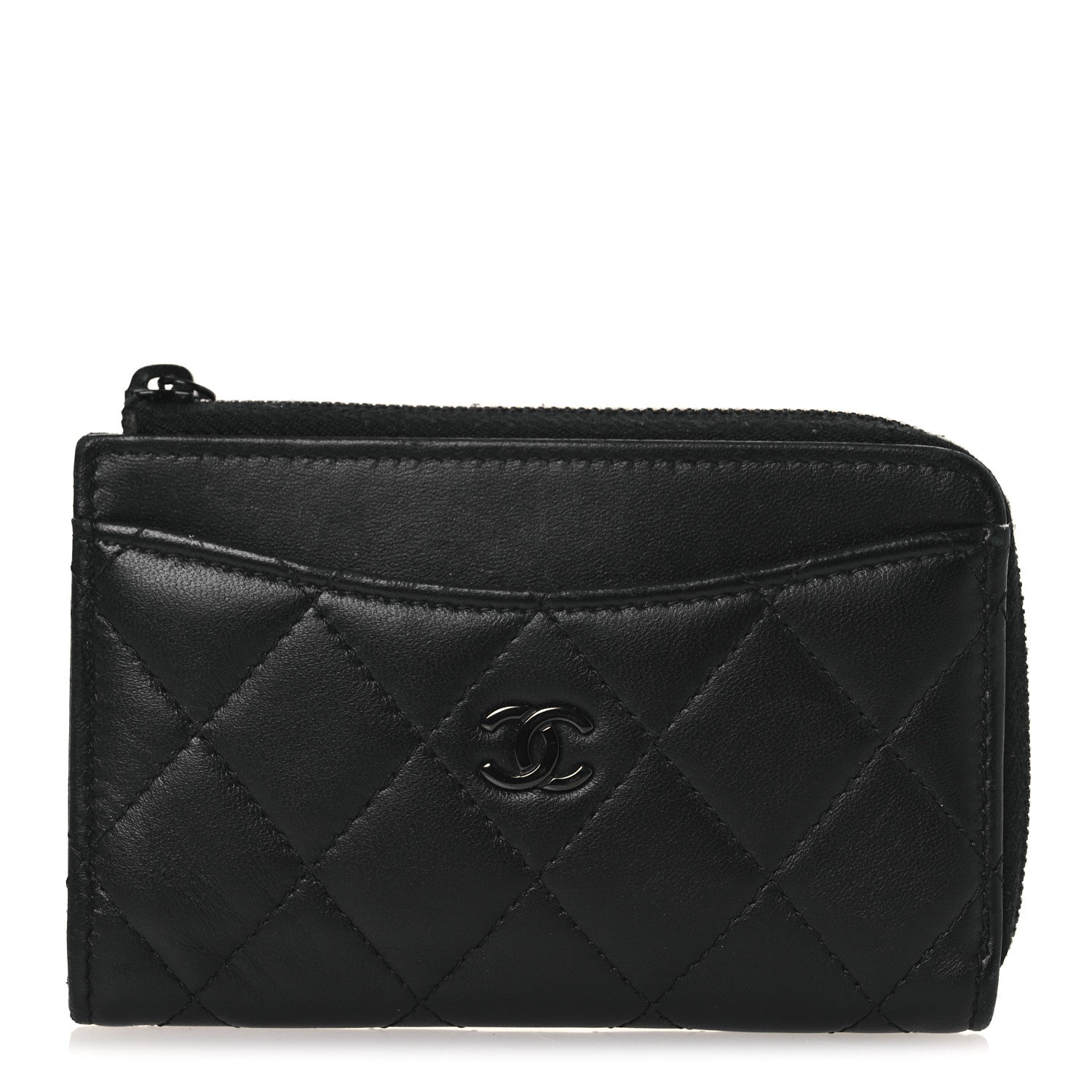 Chanel Lambskin Quilted Zip Card Holder So Black 1 of 11