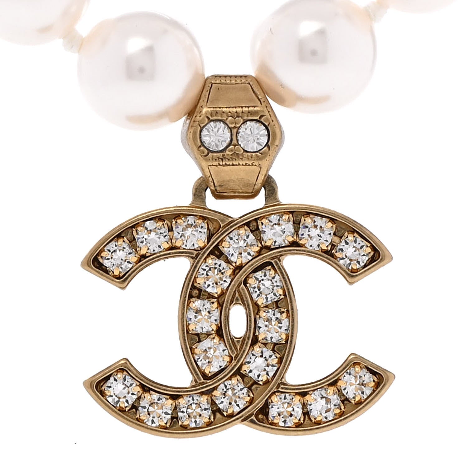 Chanel Pearl Crystal CC Short Necklace Gold 4 of 6