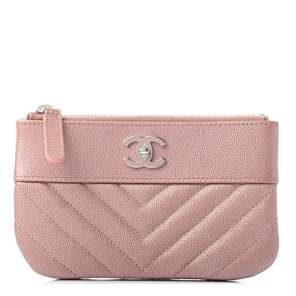 Chanel Metallic Caviar Chevron Quilted Small Vintage Mademoiselle Cosmetic Case Pink 1 of 7