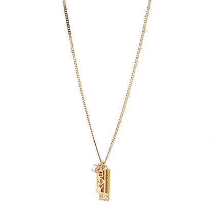 Chanel Metal Crystal CC Boy Pendant Long Necklace Gold 1 of 7