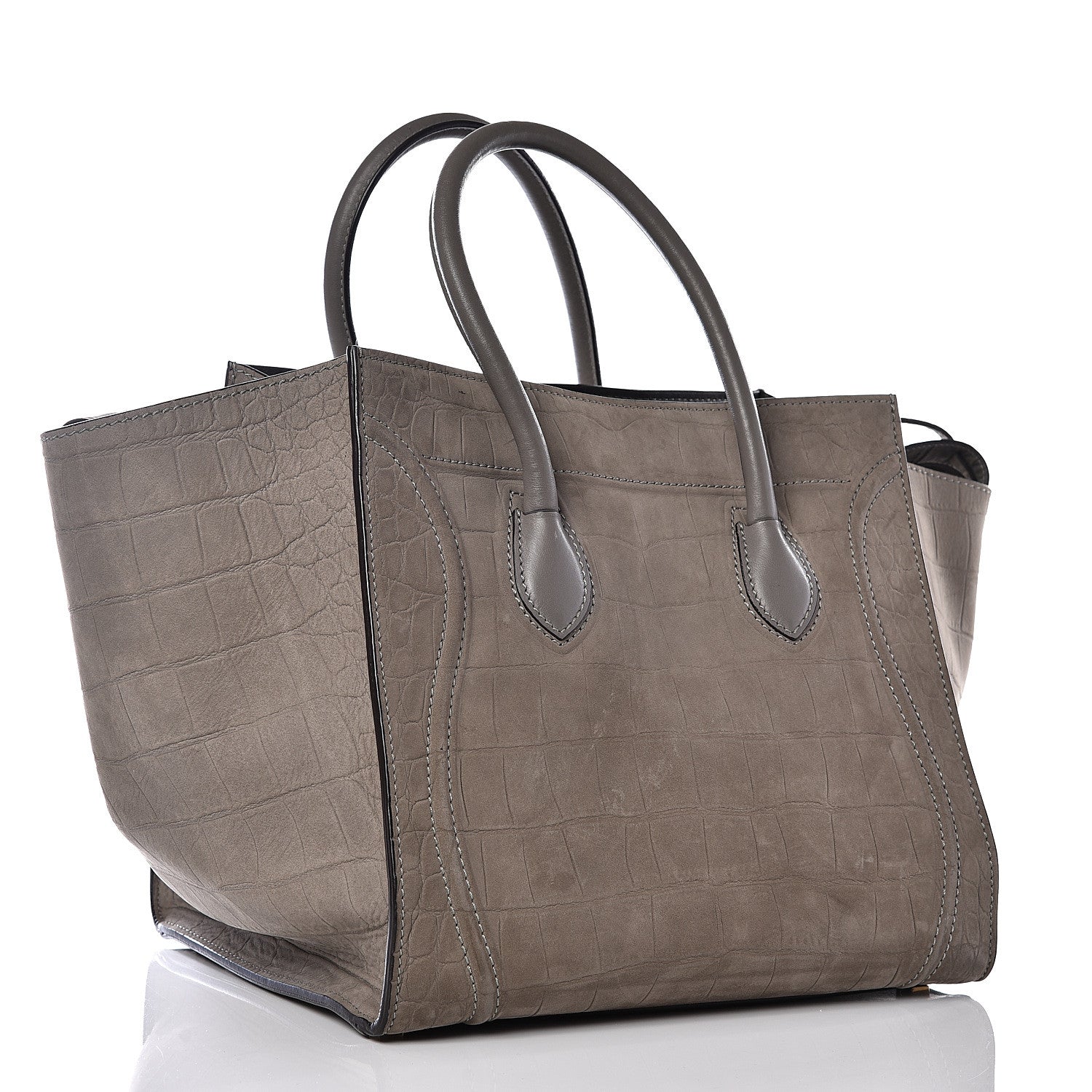 Celine Crocodile Embossed Nubuck Medium Phantom Luggage Grey 2 of 13