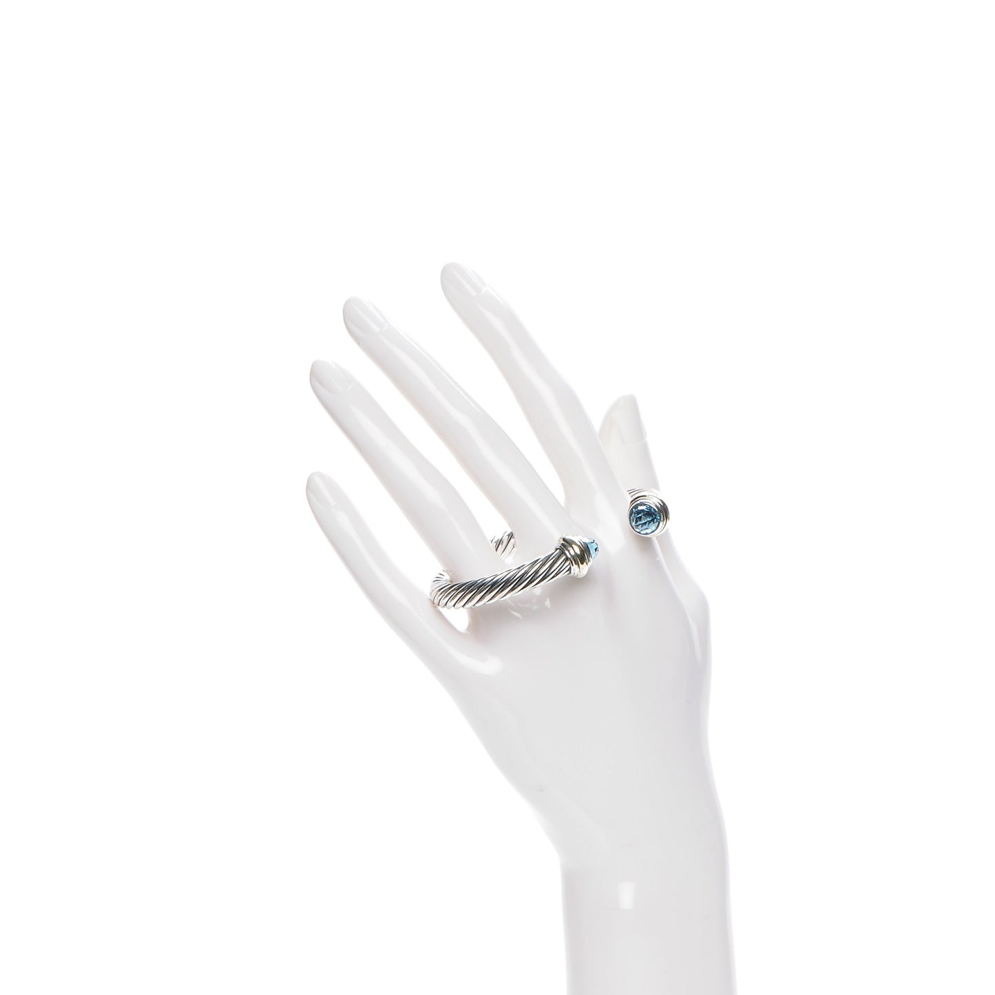 Sterling Silver 14K Yellow Gold Blue Topaz 7mm Cable Classics Bracelet