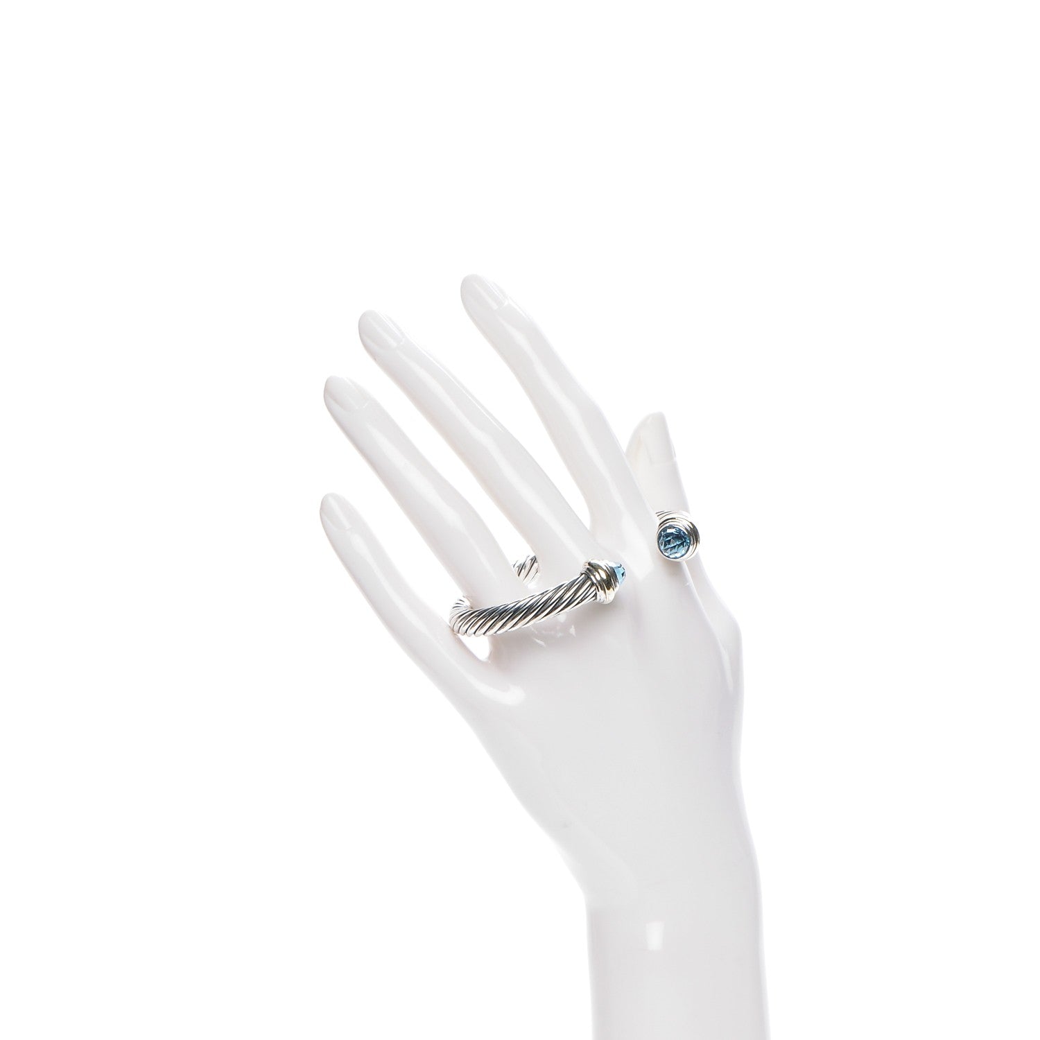 David Yurman Sterling Silver 14K Yellow Gold Blue Topaz 7mm Cable Classics Bracelet 2 of 4