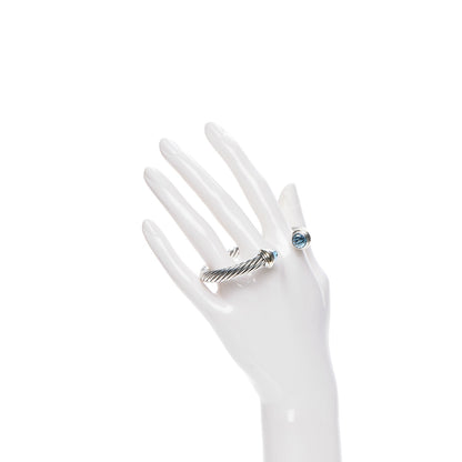 David Yurman Sterling Silver 14K Yellow Gold Blue Topaz 7mm Cable Classics Bracelet 2 of 4