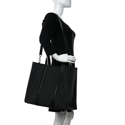Fendi Recycled Fabric Jacquard Vitello Astro FF 1974 Shopping Tote Asfalto Black 2 of 11