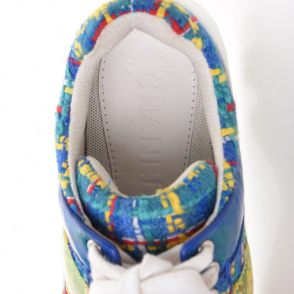 Chanel Tweed Calfskin Tennis Sneakers 35 Red Yellow Blue 7 of 9