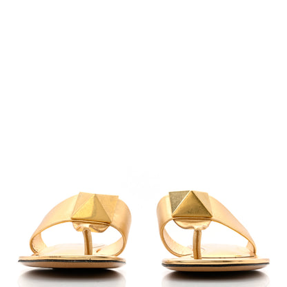 Valentino Garavani Metallic Nappa One Stud Flat Thong Sandals 40 Antique Brass 2 of 10