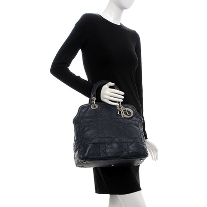 Christian Dior Lambskin Cannage Medium Granville Tote Navy Blue 2 of 13