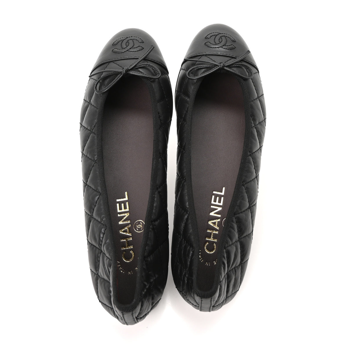 Chanel Aged Calfskin Quilted CC Cap Toe Ballerina Flats 37.5 Black 2 of 10