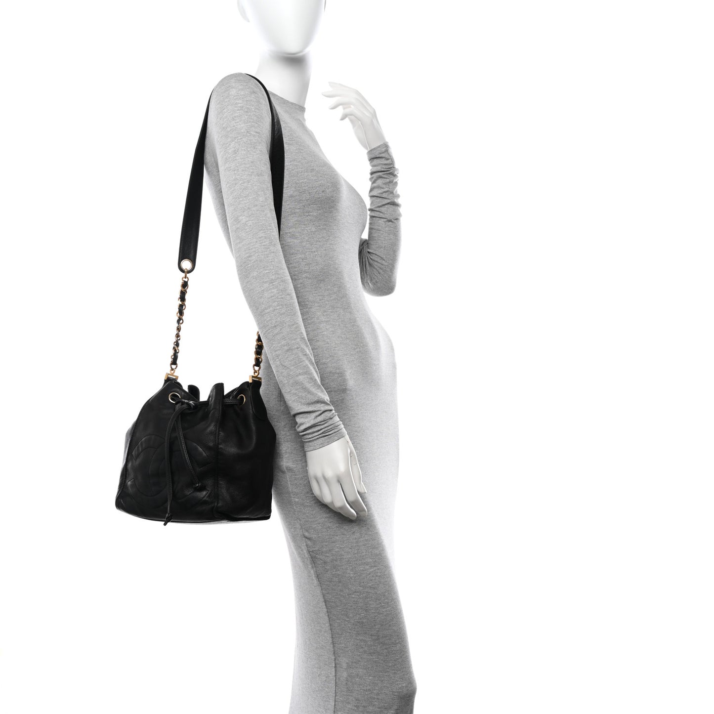 Lambskin CC Drawstring Bag Black