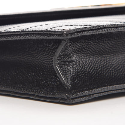 Saint Laurent Grain De Poudre Matelasse Chevron Monogram Envelope Chain Wallet Black 8 of 9