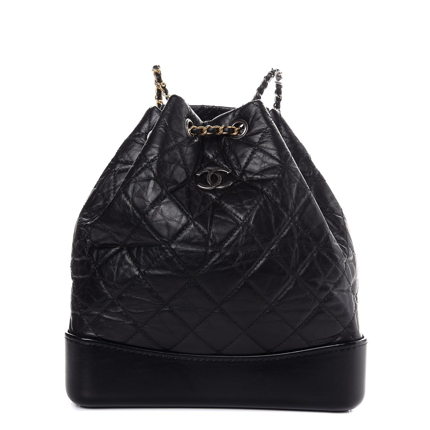 Aged Calfskin Quilted Gabrielle Backpack Black