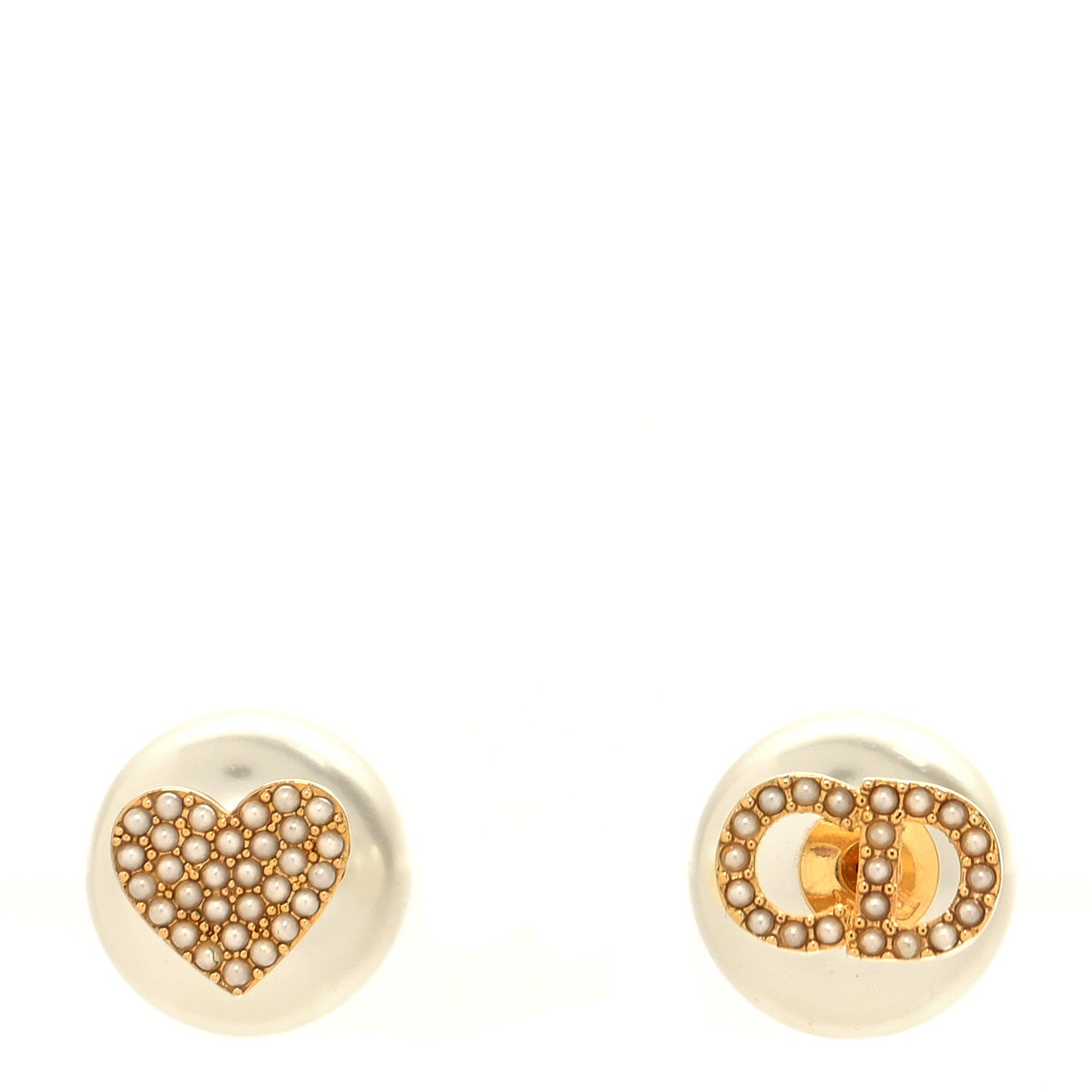 Christian Dior Pearl Heart Tribal CD Earrings Gold 1 of 4