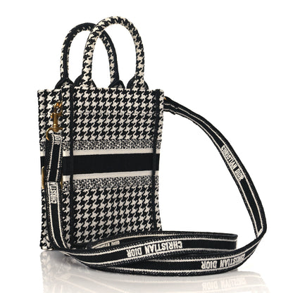 Christian Dior Canvas Houndstooth Embroidered Mini Book Tote Phone Bag Black White 2 of 8