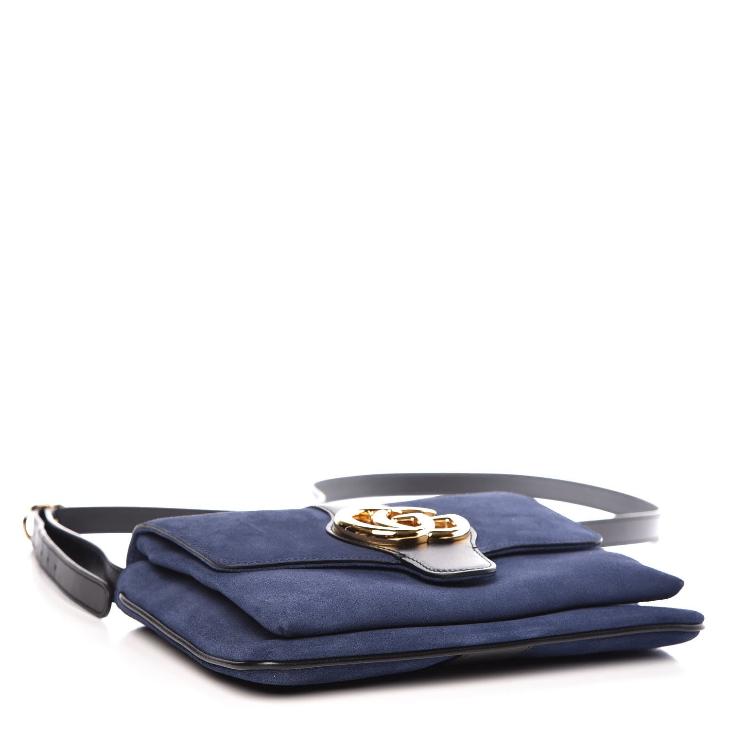 Gucci Suede Medium Arli Flap Shoulder Bag Blue Ink Black 4 of 10