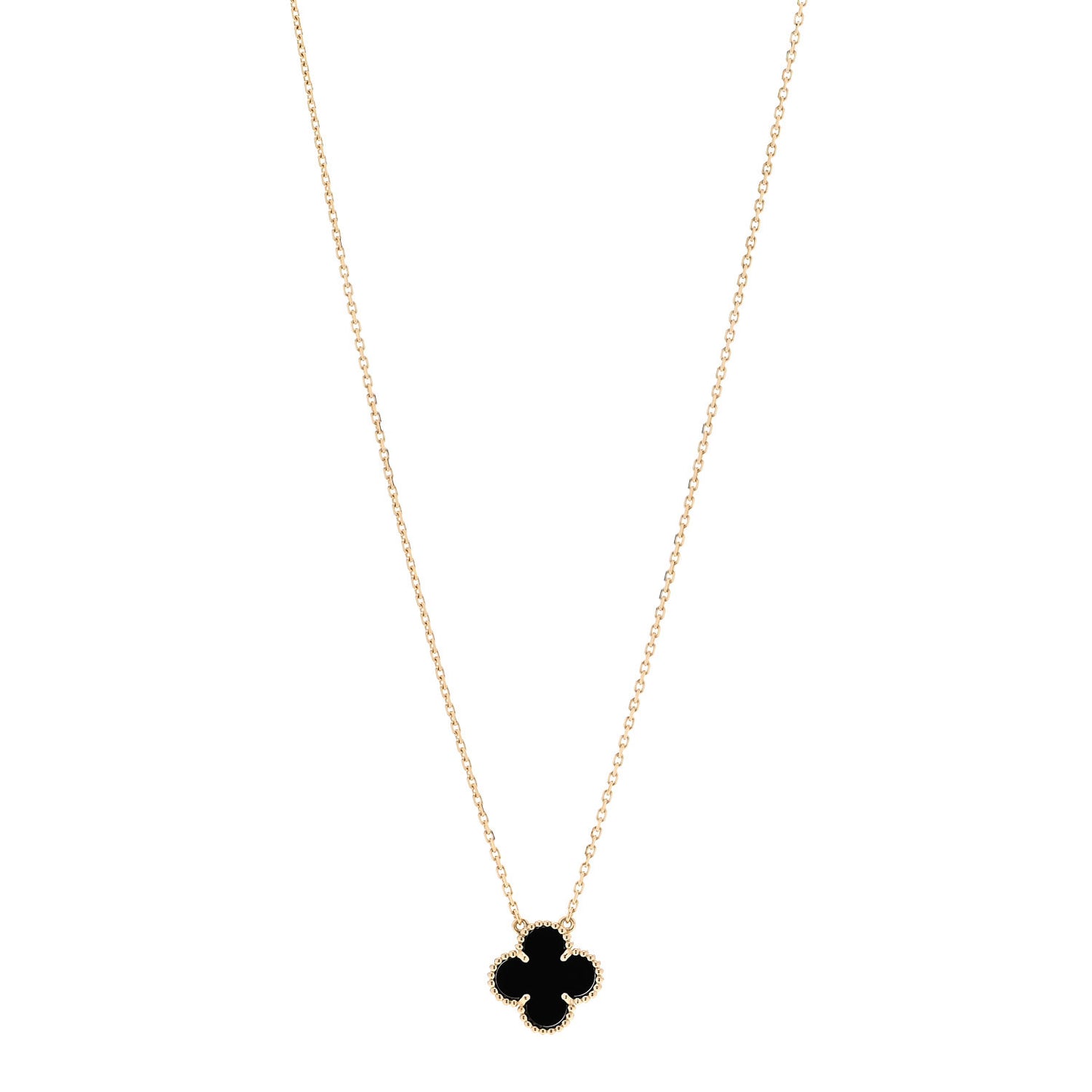 18K Yellow Gold Black Onyx Vintage Alhambra Pendant Necklace
