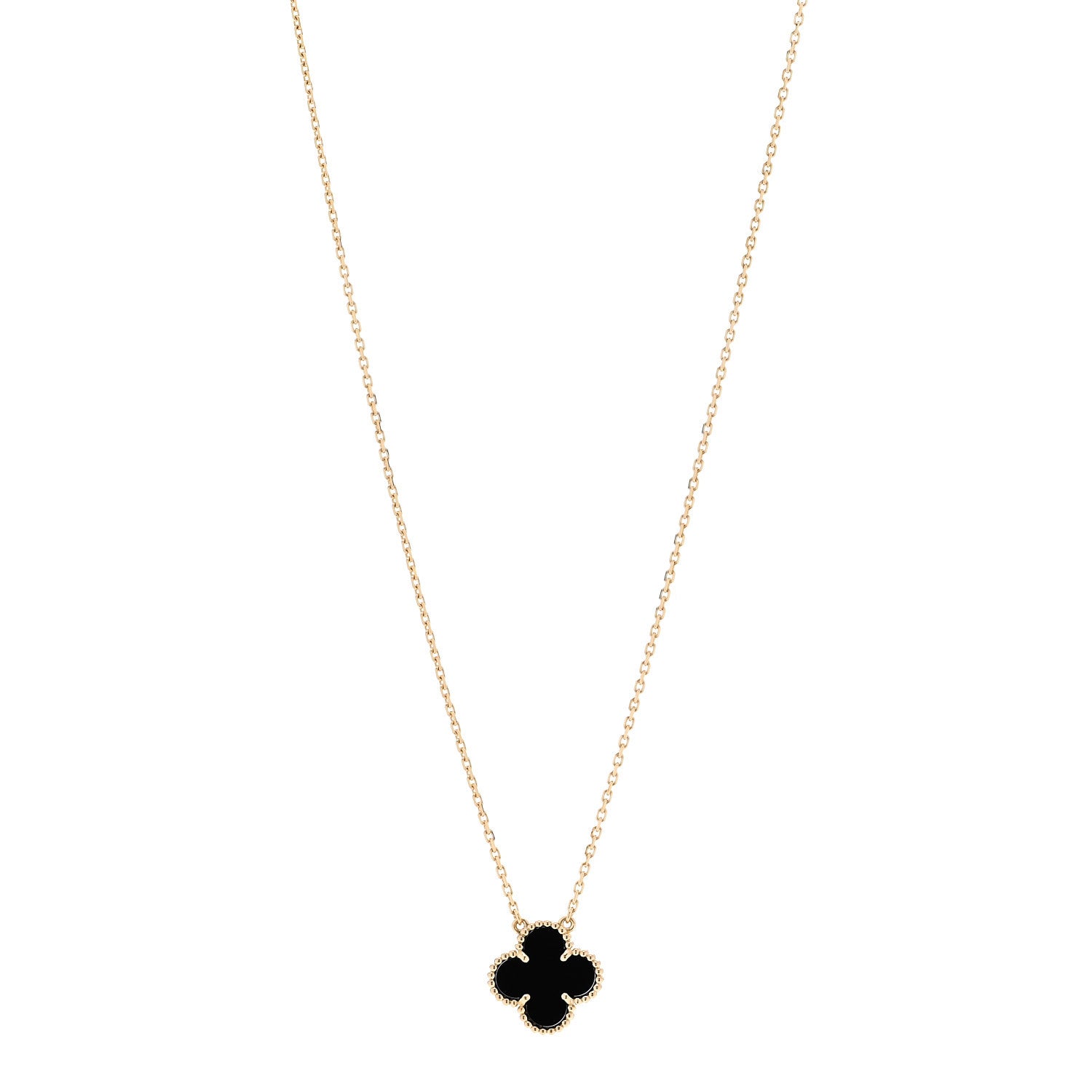 Van Cleef & Arpels 18K Yellow Gold Black Onyx Vintage Alhambra Pendant Necklace 1 of 6