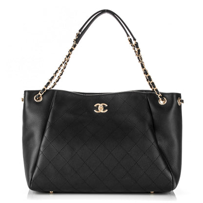Chanel Grained Calfskin Quilted Large Supple Rock Shopping Tote Black 1 of 7