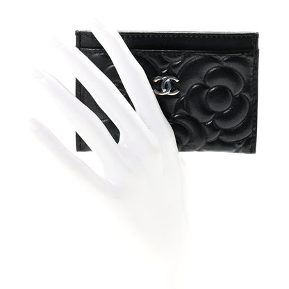 Chanel Lambskin Camellia Embossed Card Holder Black 2 of 8