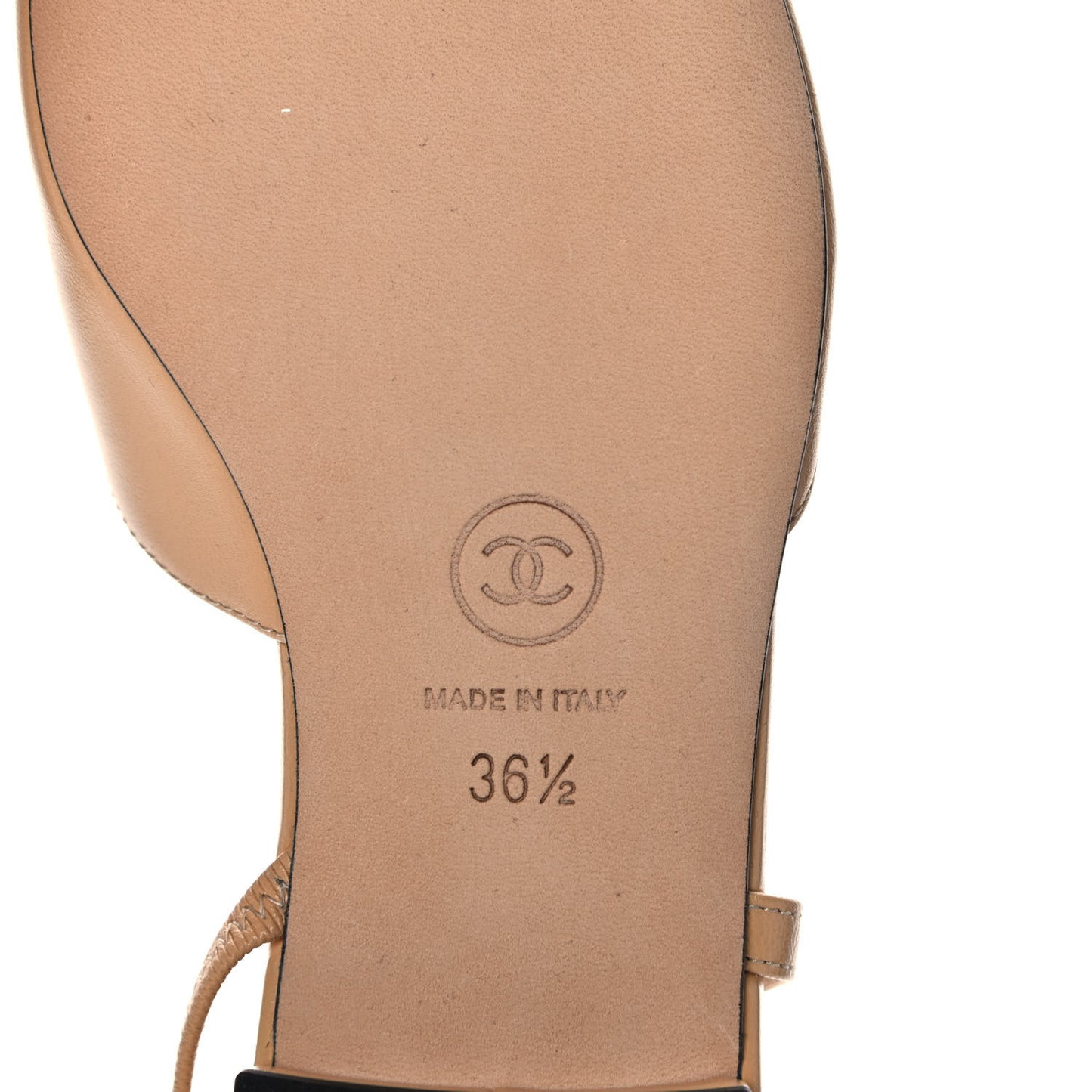 Lambskin Grosgrain Cap Toe CC Slingback Sandals 36.5 Beige Black