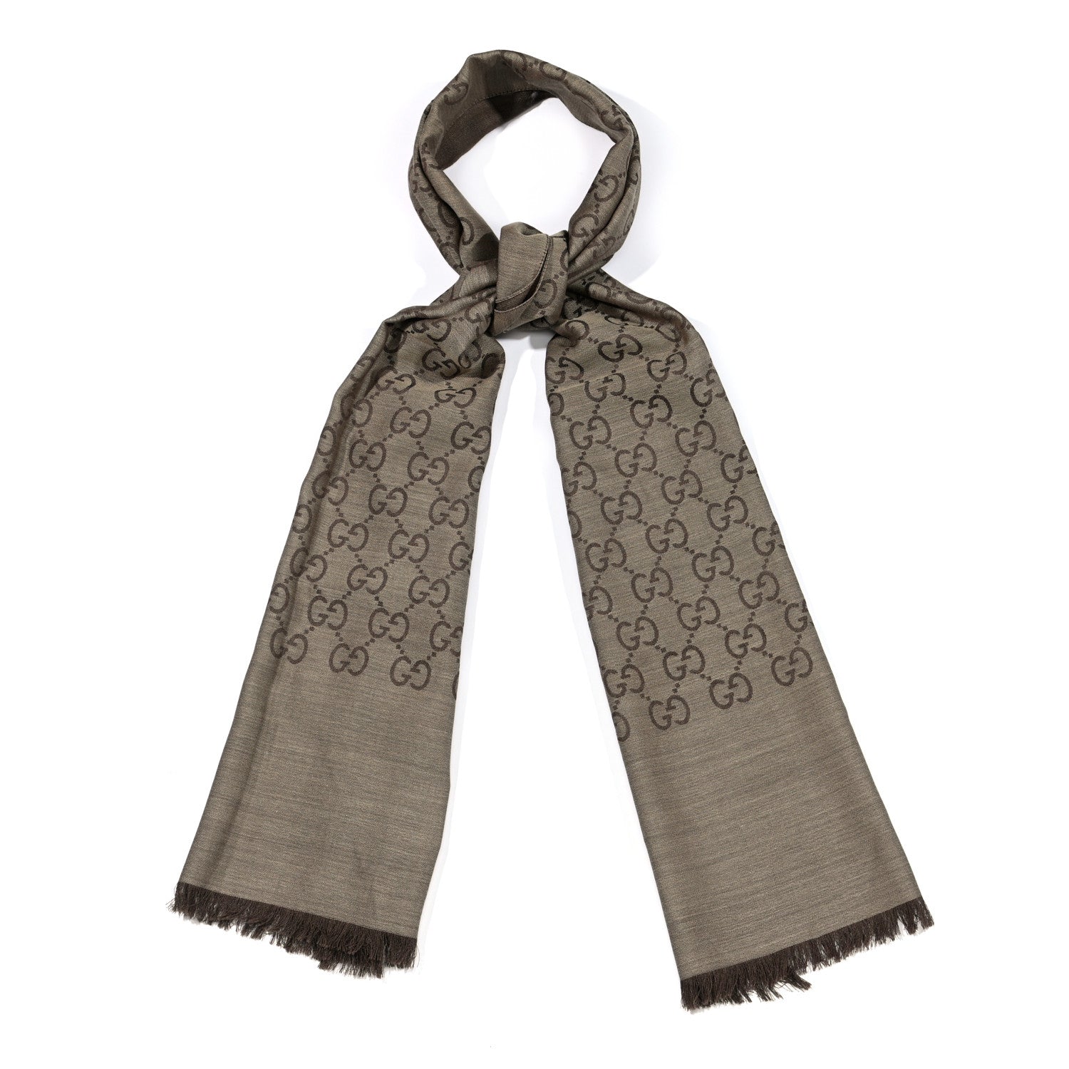 Gucci Wool Silk GG Monogram GGNat Scarf Rope Dark Brown 1 of 4