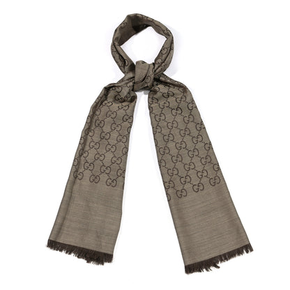 Gucci Wool Silk GG Monogram GGNat Scarf Rope Dark Brown 1 of 4