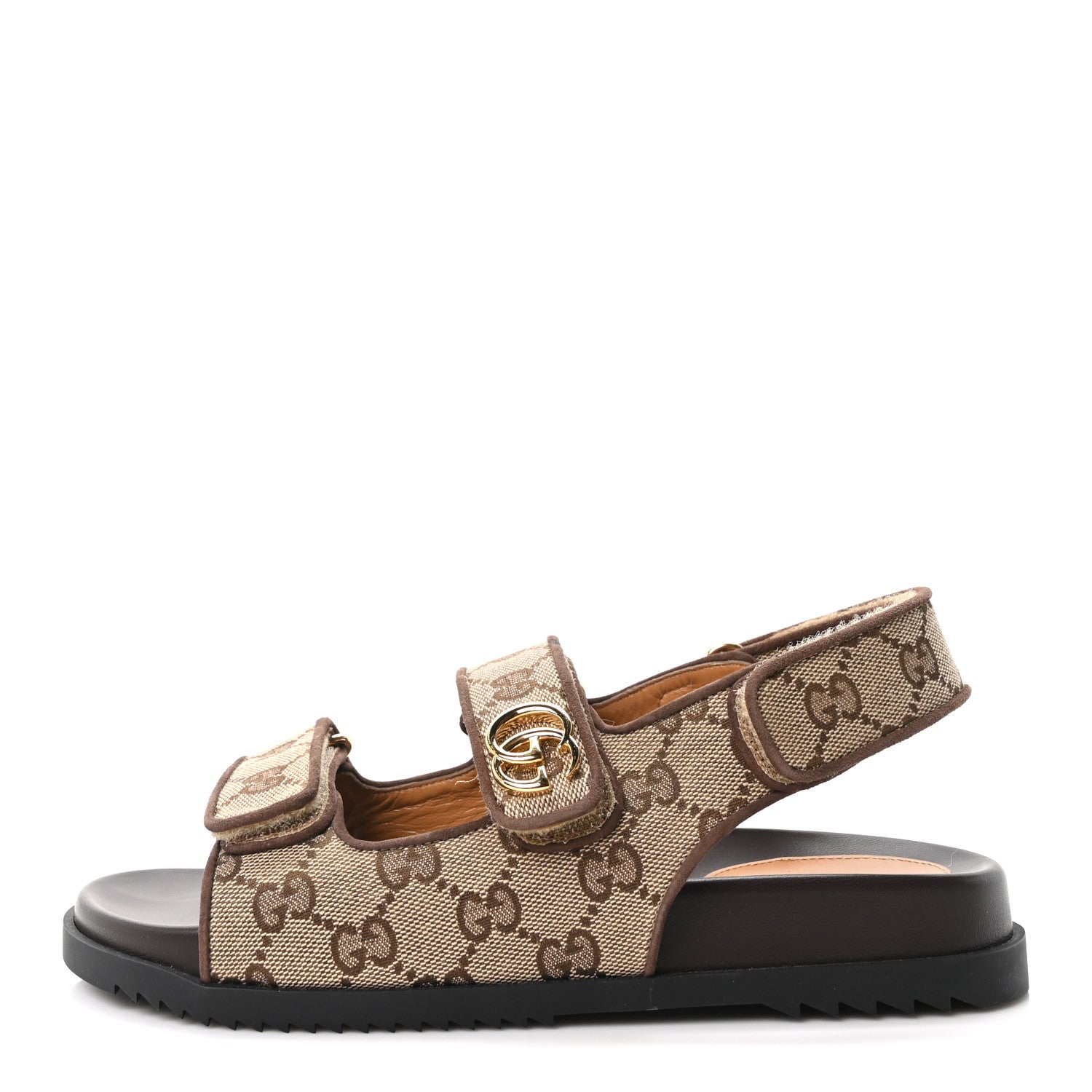 Gucci Monogram Kid Scamosciato Double G Womens Dad Sandals 37.5 Beige Ebony New Acero 1 of 10