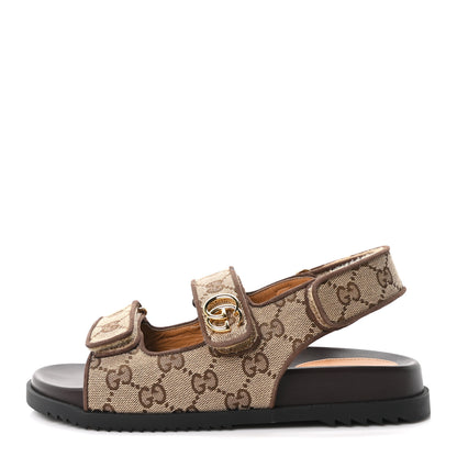 Gucci Monogram Kid Scamosciato Double G Womens Dad Sandals 37.5 Beige Ebony New Acero 1 of 10