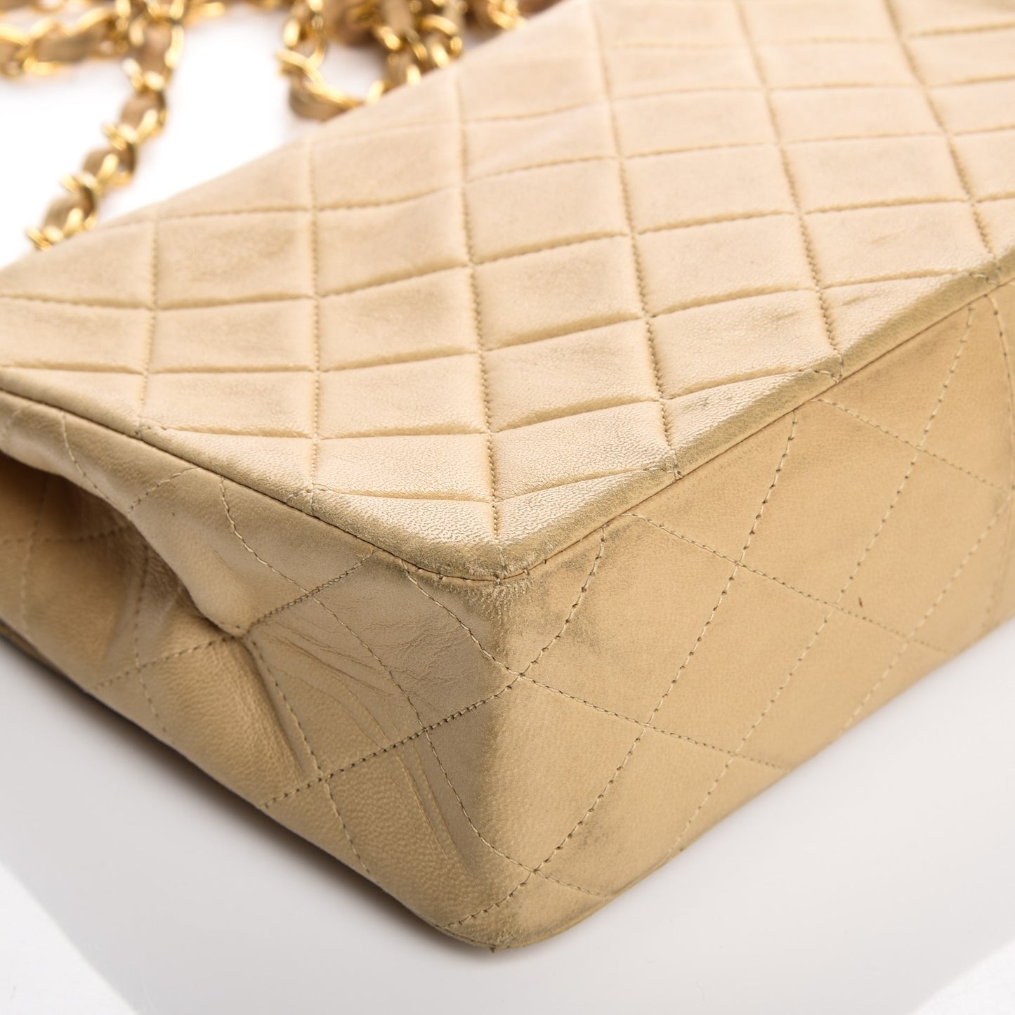 Lambskin Quilted Small Single Flap Beige