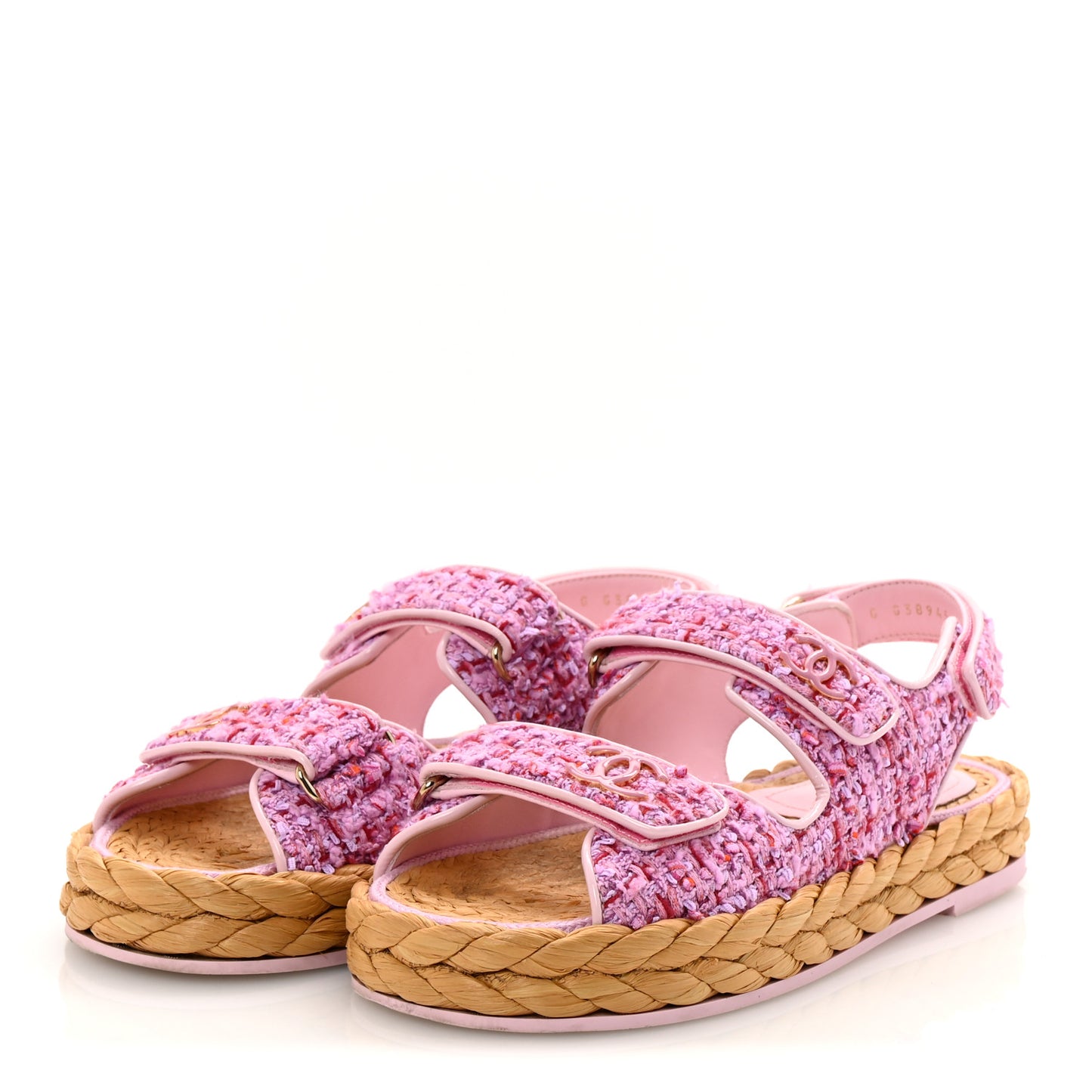 Tweed Patent Calfskin Velcro Dad Sandals 37.5 Light Purple Pink Red