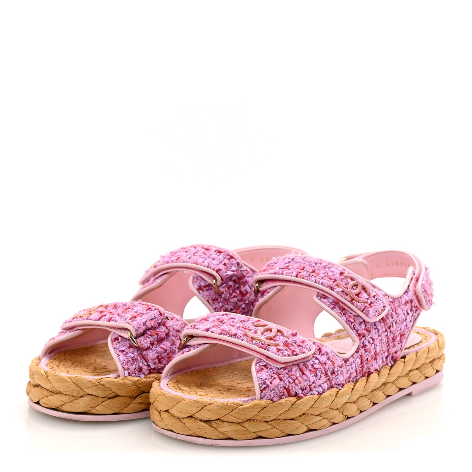 Chanel Tweed Patent Calfskin Velcro Dad Sandals 37.5 Light Purple Pink Red 4 of 12